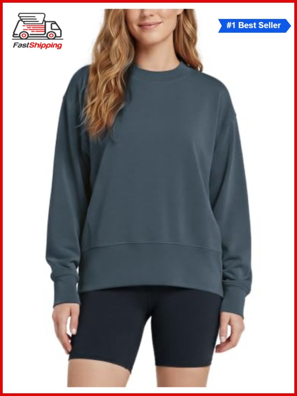✨ODODOS Modal Soft Long Sleeve Oversized High Crew Neck Pullover Sweatshirt Top